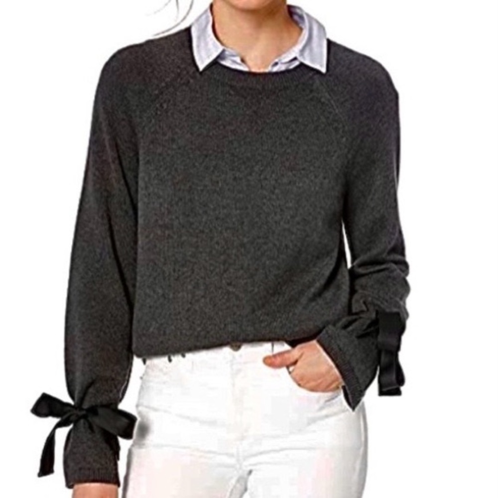 J Crew Mercantile Coquette Academia Bow Tie Sleeve Heathered Merino Wool …